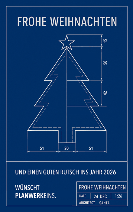 PLANWERKEINS wünscht Frohe Weihnachten & einen Guten Rutsch ins Jahr 2026